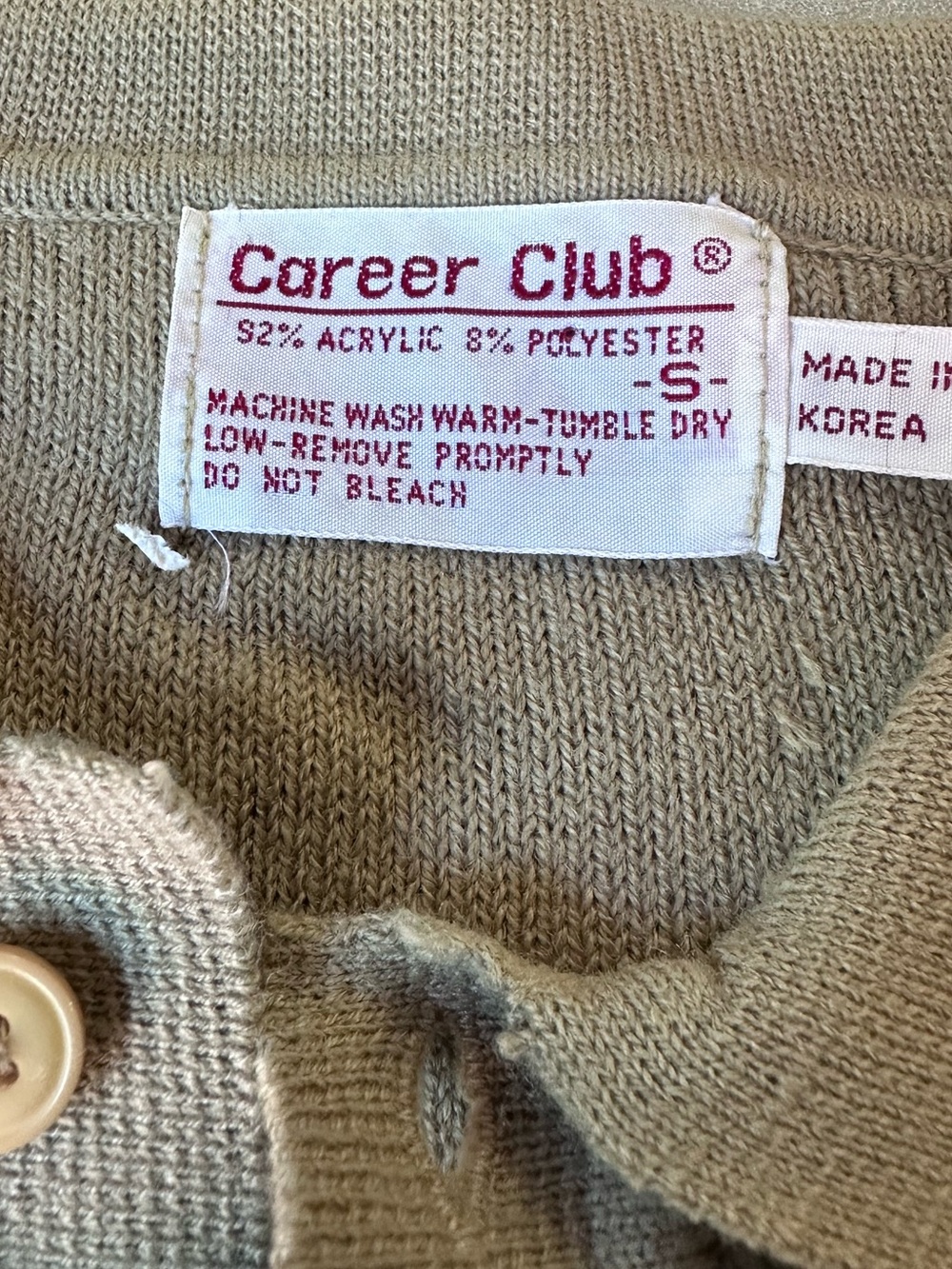 Vintage Career Club Knit Polo  Mens Small Beige Striped Pullover Made in Korea - Picture 8 of 11